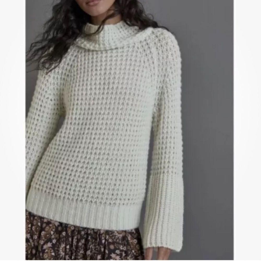 Anthropologie Maeve Dionne‎ Sweater Women's XS Mint Green Nylon Bell Sleeve Soft
